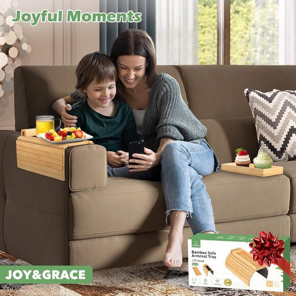 Joy&Grace Couch Arm Tray, 3-in-1 Magnetic Detachable Sofa Arm Table with Phone - Picture 7 of 8